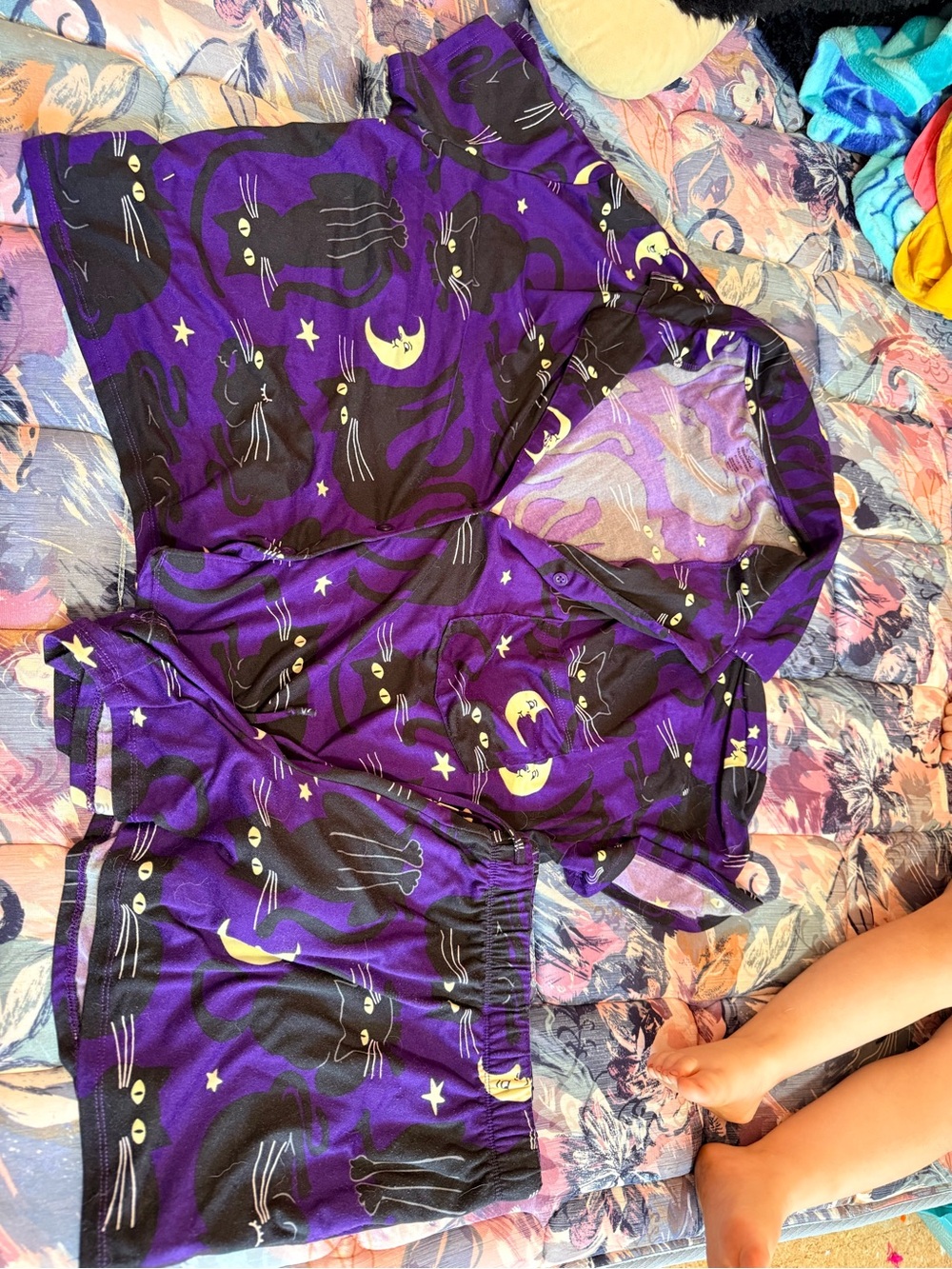 Celebrate It Purple Black Cat Hooded Pajama Set